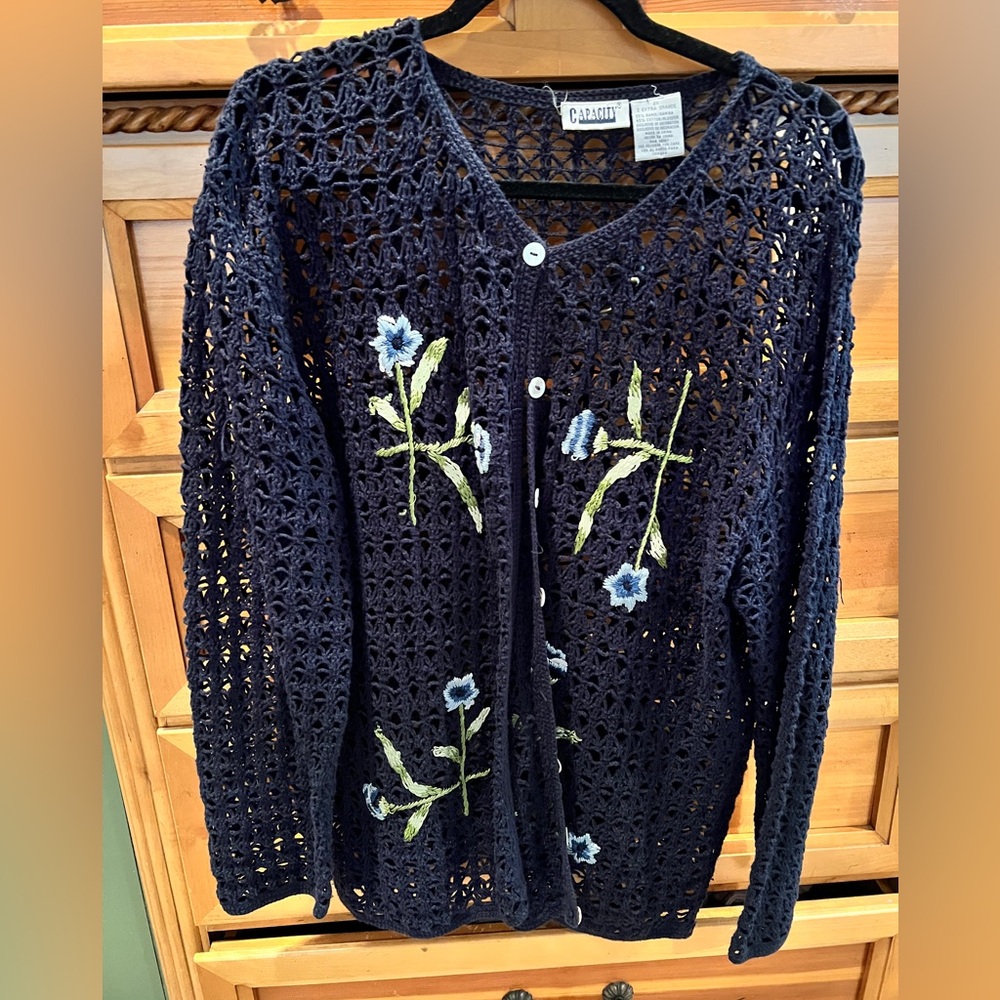 Capacity Open Knit Navy Blue Cardigan Sz 2x